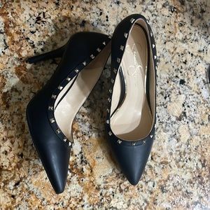 Jessica Simpson Black and Gold Studded Heels